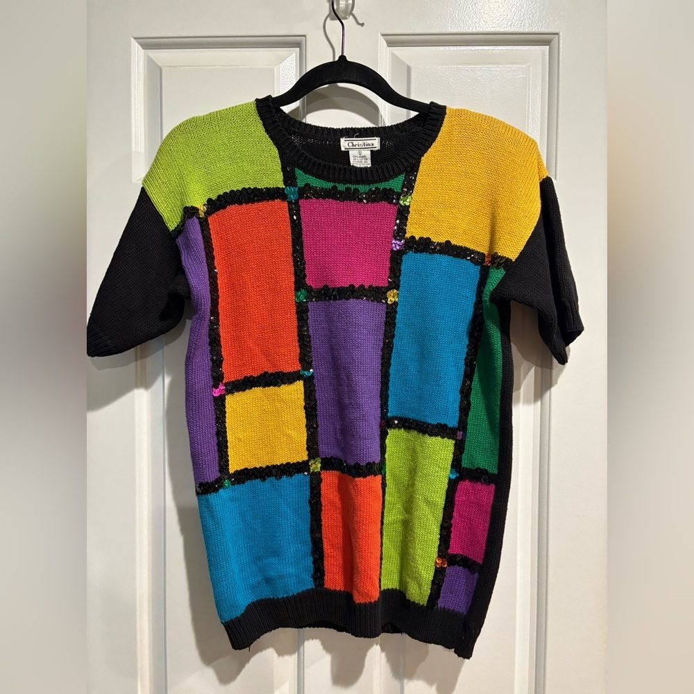 Christina vintage 1990s colorblock shirt sleeve sweater with sequin details
S - Picture 1 of 4